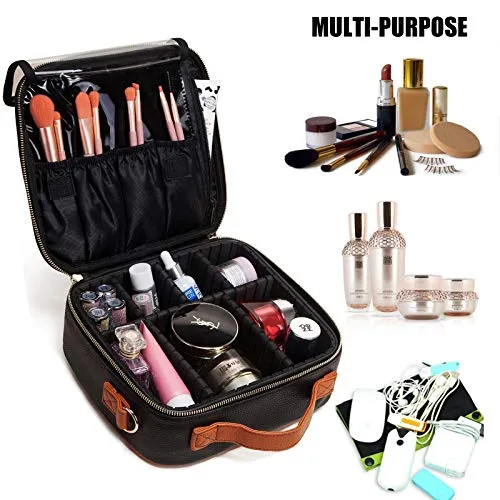 LACATTURA Cosmetic Bag in Black - Versatile with Adjustable Compartments, Detachable Shoulder Strap