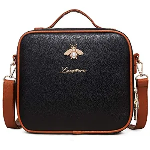 LACATTURA Cosmetic Bag in Black - Versatile with Adjustable Compartments, Detachable Shoulder Strap