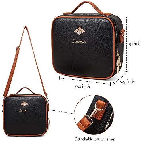 LACATTURA Cosmetic Bag in Black - Versatile with Adjustable Compartments, Detachable Shoulder Strap