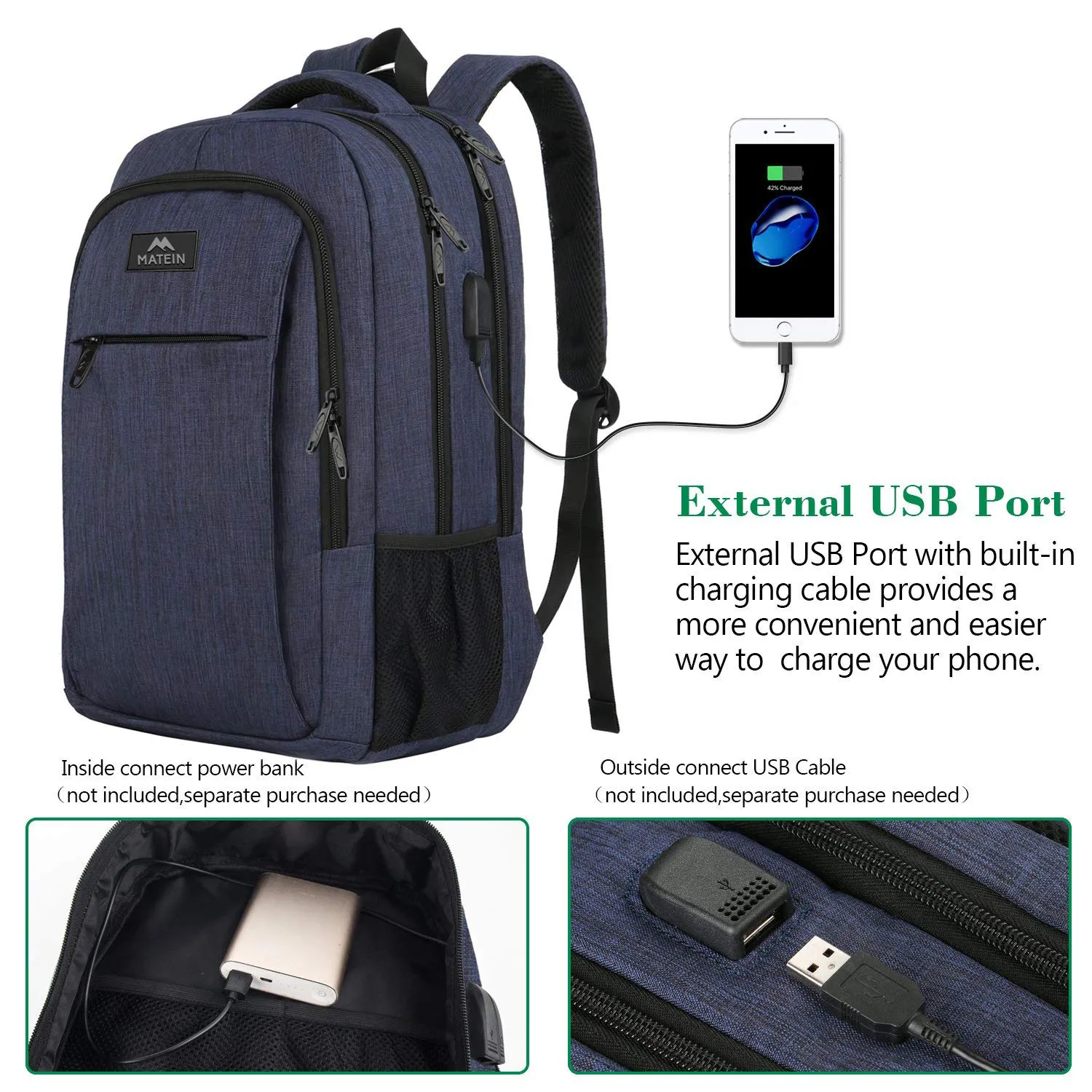 Laptop Backpack with USB Charging Port,Slim Travel Backpack with Laptop Compartment for Men and Women,Water Resistant College School BookBag Computer Bag for Girls and Boys Fits 15.6 In Laptop,Macbook