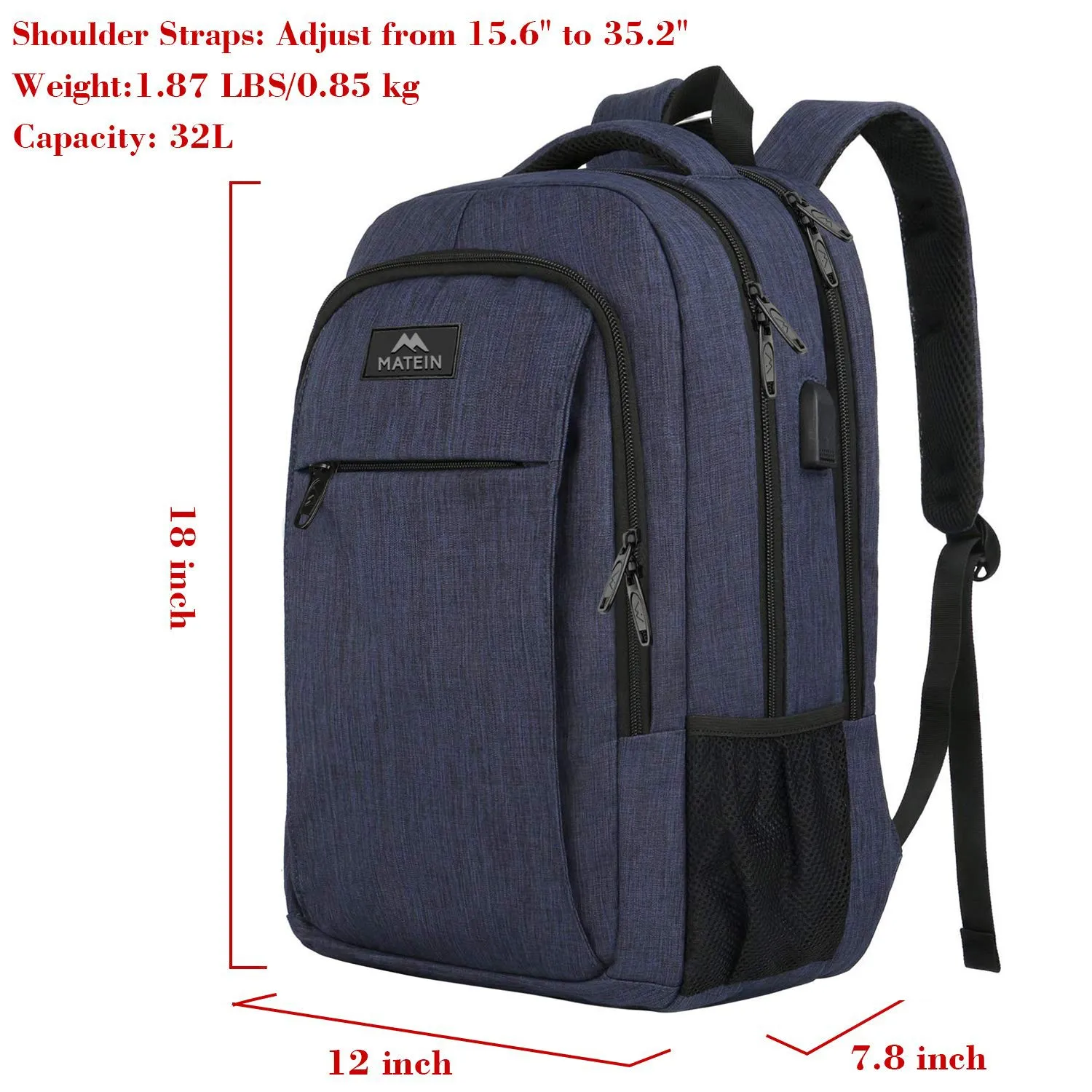 Laptop Backpack with USB Charging Port,Slim Travel Backpack with Laptop Compartment for Men and Women,Water Resistant College School BookBag Computer Bag for Girls and Boys Fits 15.6 In Laptop,Macbook