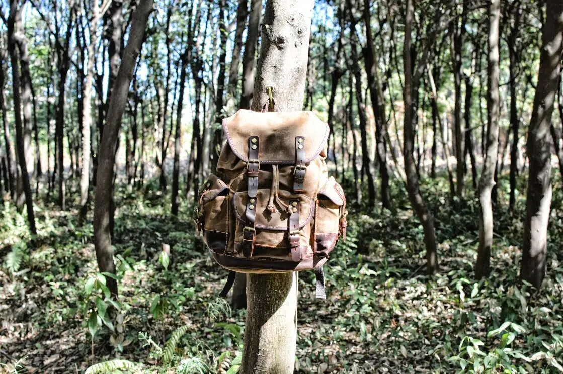 Large Travel Waxed Canvas Outdoor Laptop Backpack