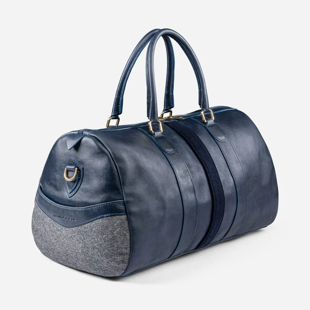 Leather Weekender in Navy