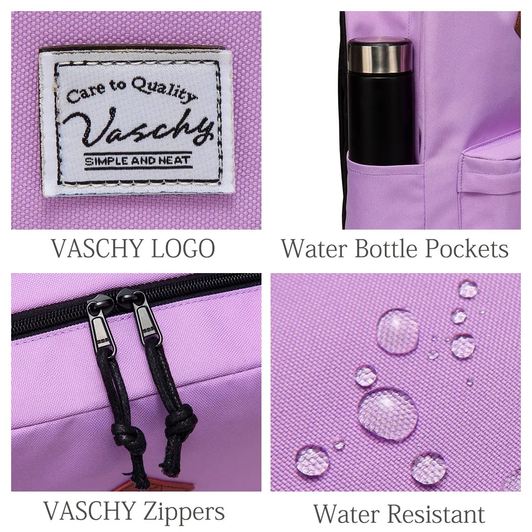Lightweight Backpack for School, VASCHY Classic Basic Water Resistant Casual Daypack for Travel with Bottle Side Pockets (Orchid)