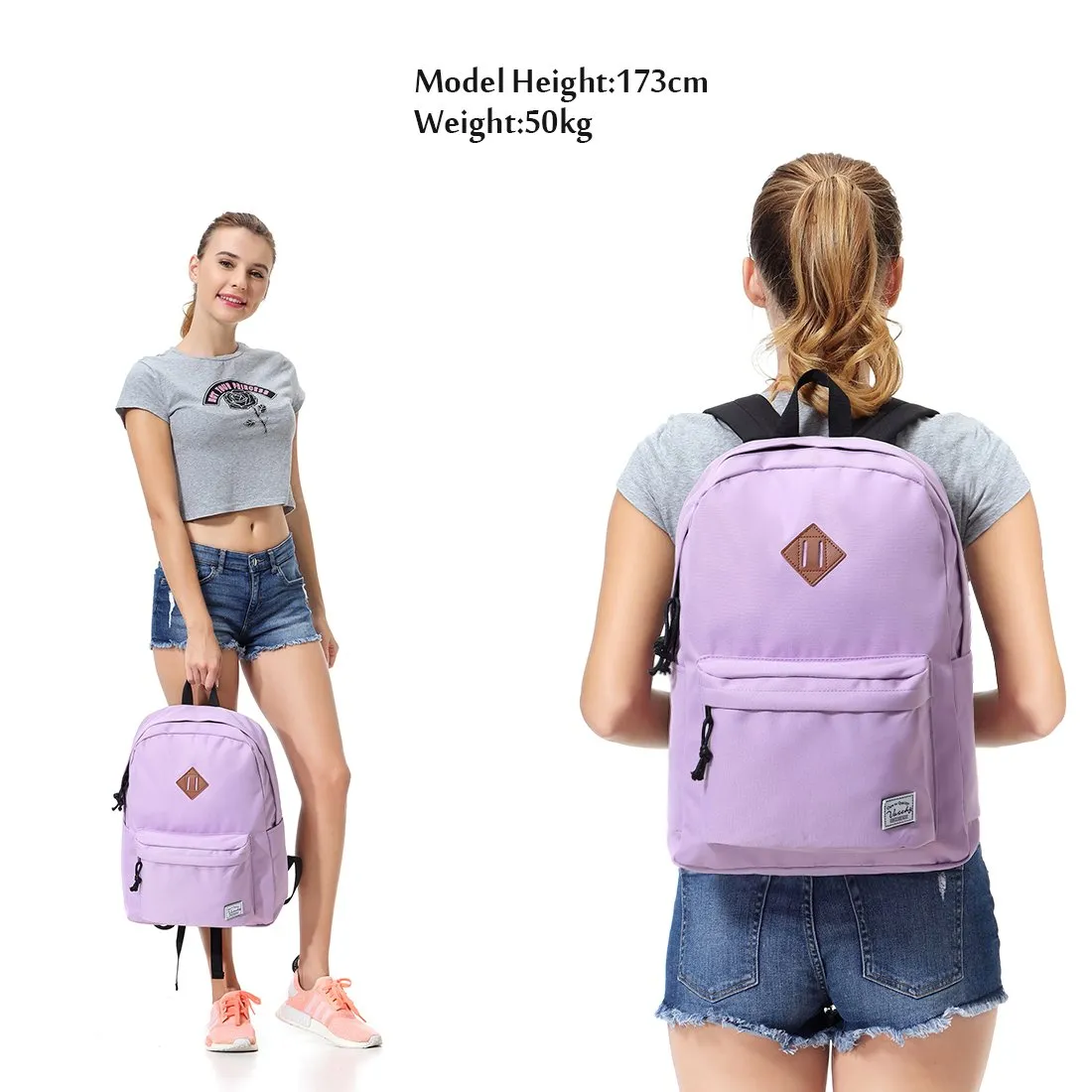 Lightweight Backpack for School, VASCHY Classic Basic Water Resistant Casual Daypack for Travel with Bottle Side Pockets (Orchid)