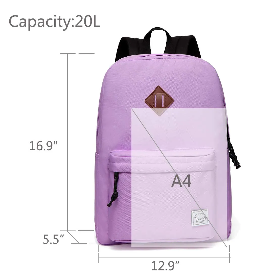 Lightweight Backpack for School, VASCHY Classic Basic Water Resistant Casual Daypack for Travel with Bottle Side Pockets (Orchid)