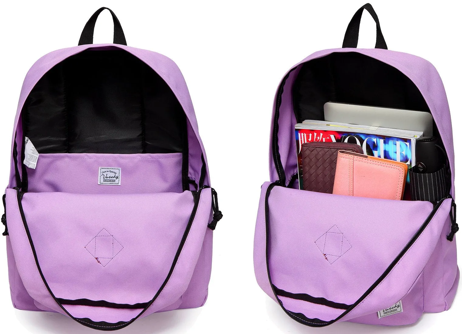 Lightweight Backpack for School, VASCHY Classic Basic Water Resistant Casual Daypack for Travel with Bottle Side Pockets (Orchid)