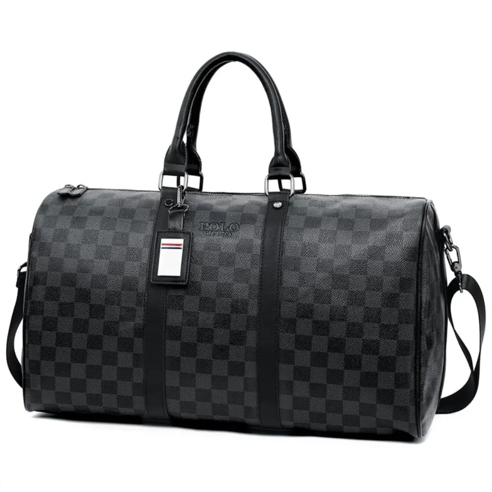 Luxury Classic Plaid Design Tote Carry On Leather Travel Bag