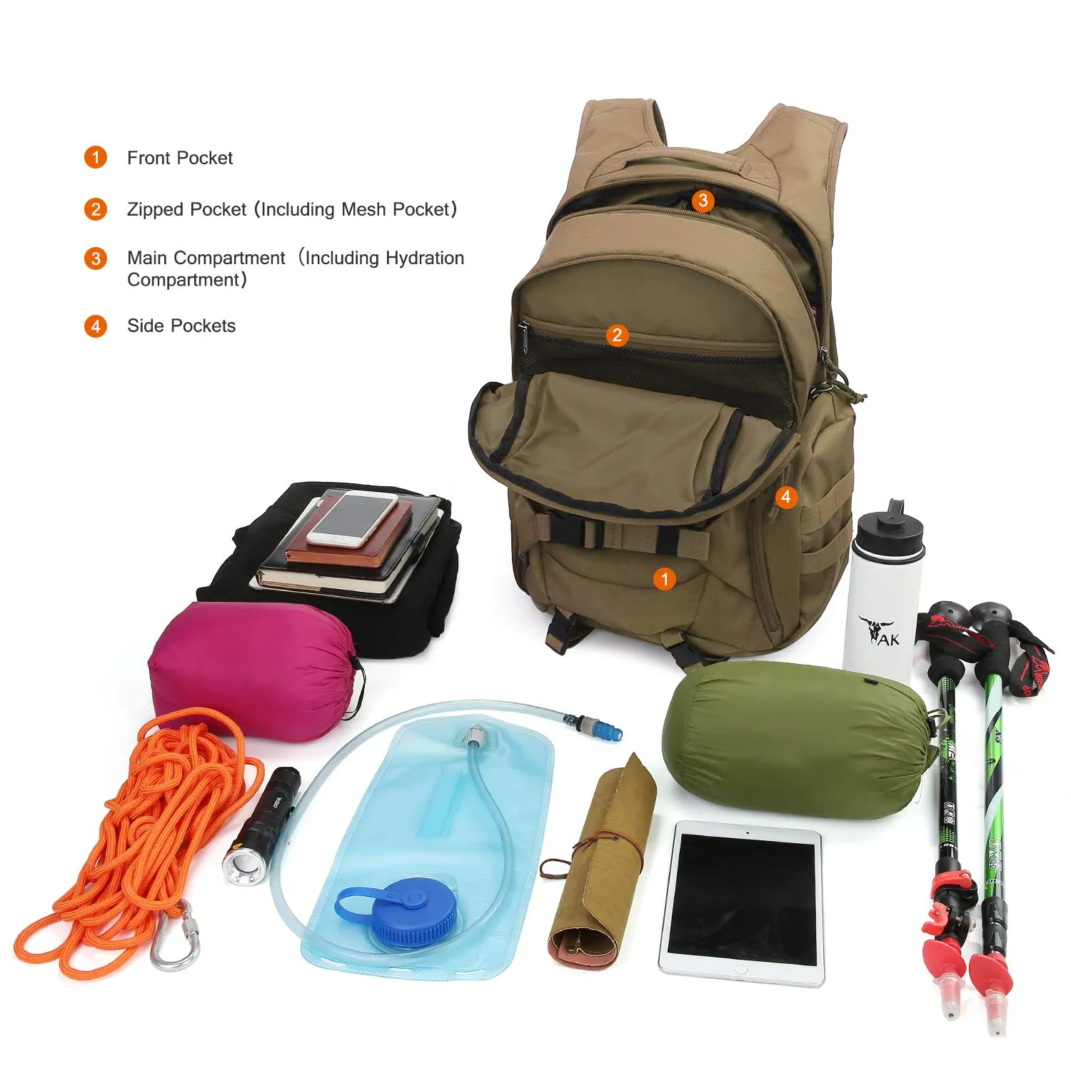 Mardingtop 28L Tactical Backpacks Molle Hiking daypacks for Camping Hiking Military Traveling 28L-Khaki