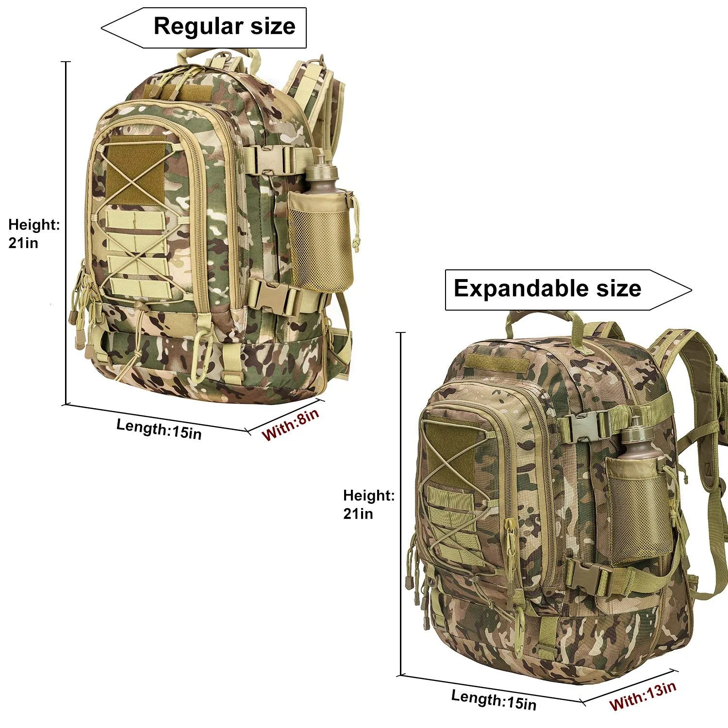 Military Expandable Travel Backpack Tactical Waterproof Work Backpack for Men(OCP)