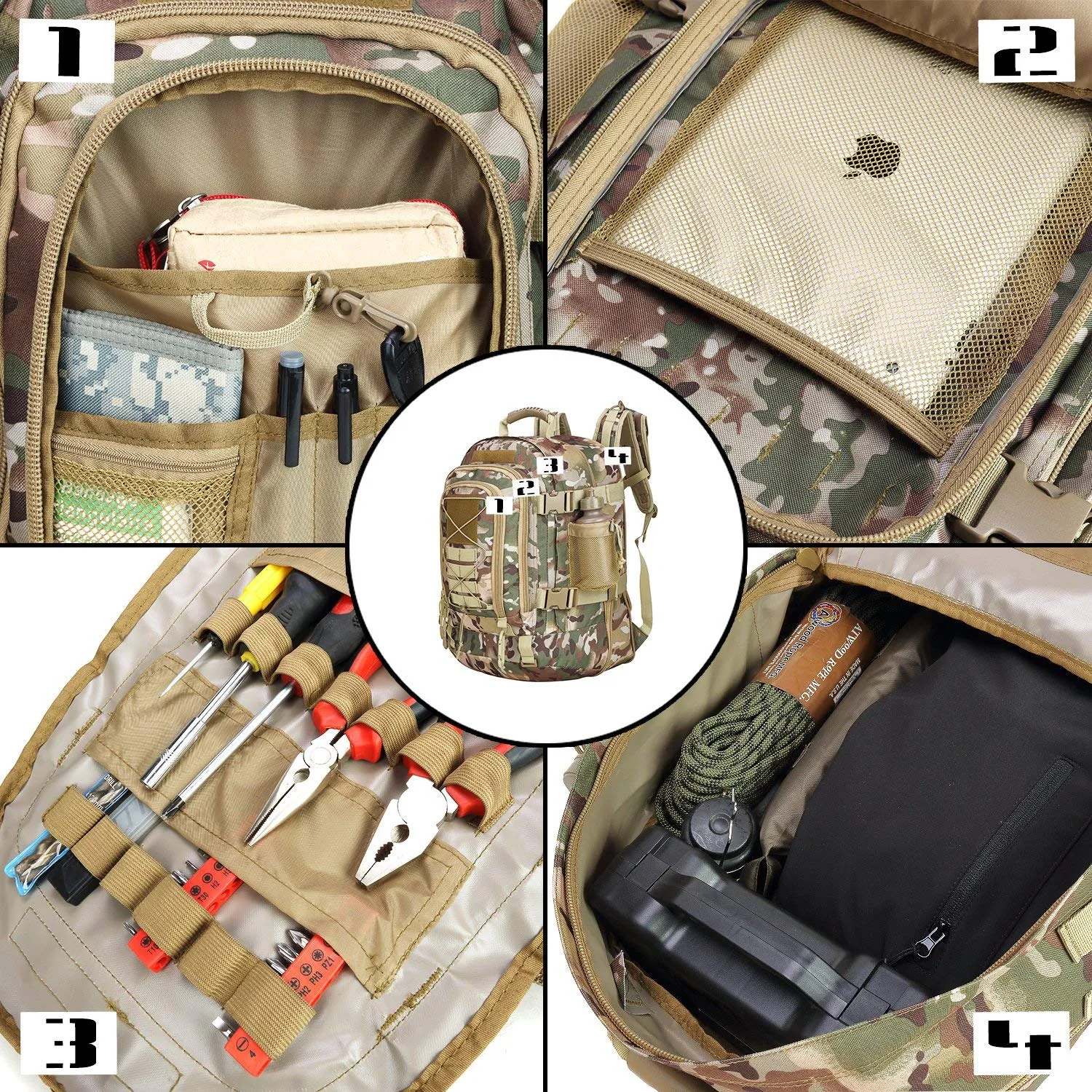 Military Expandable Travel Backpack Tactical Waterproof Work Backpack for Men(OCP)