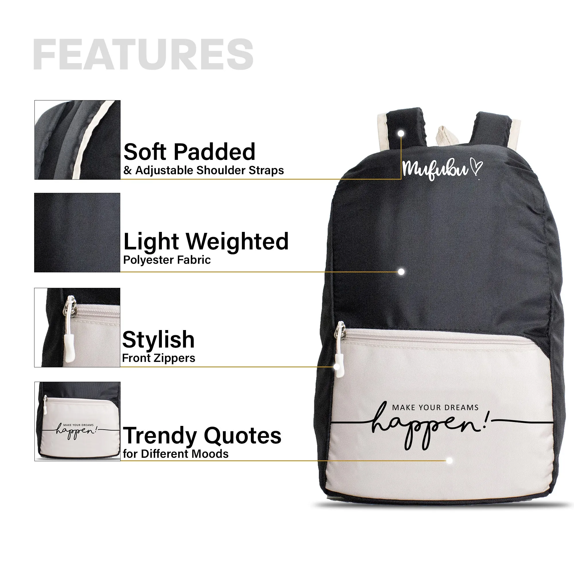 Nano Backpack 15 Ltr Make Your Dream Happen Black   Beige