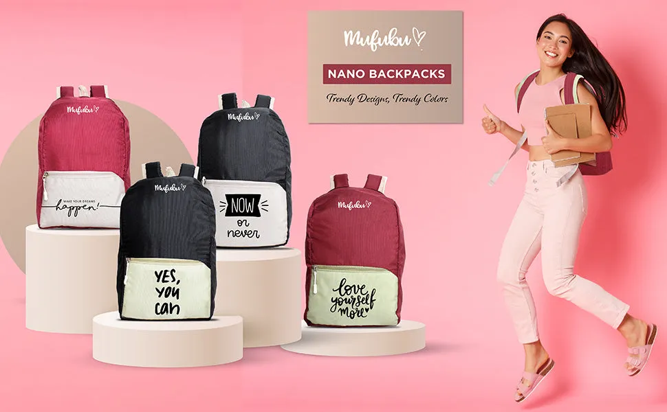 Nano Backpack 15 Ltr Make Your Dream Happen Black   Beige