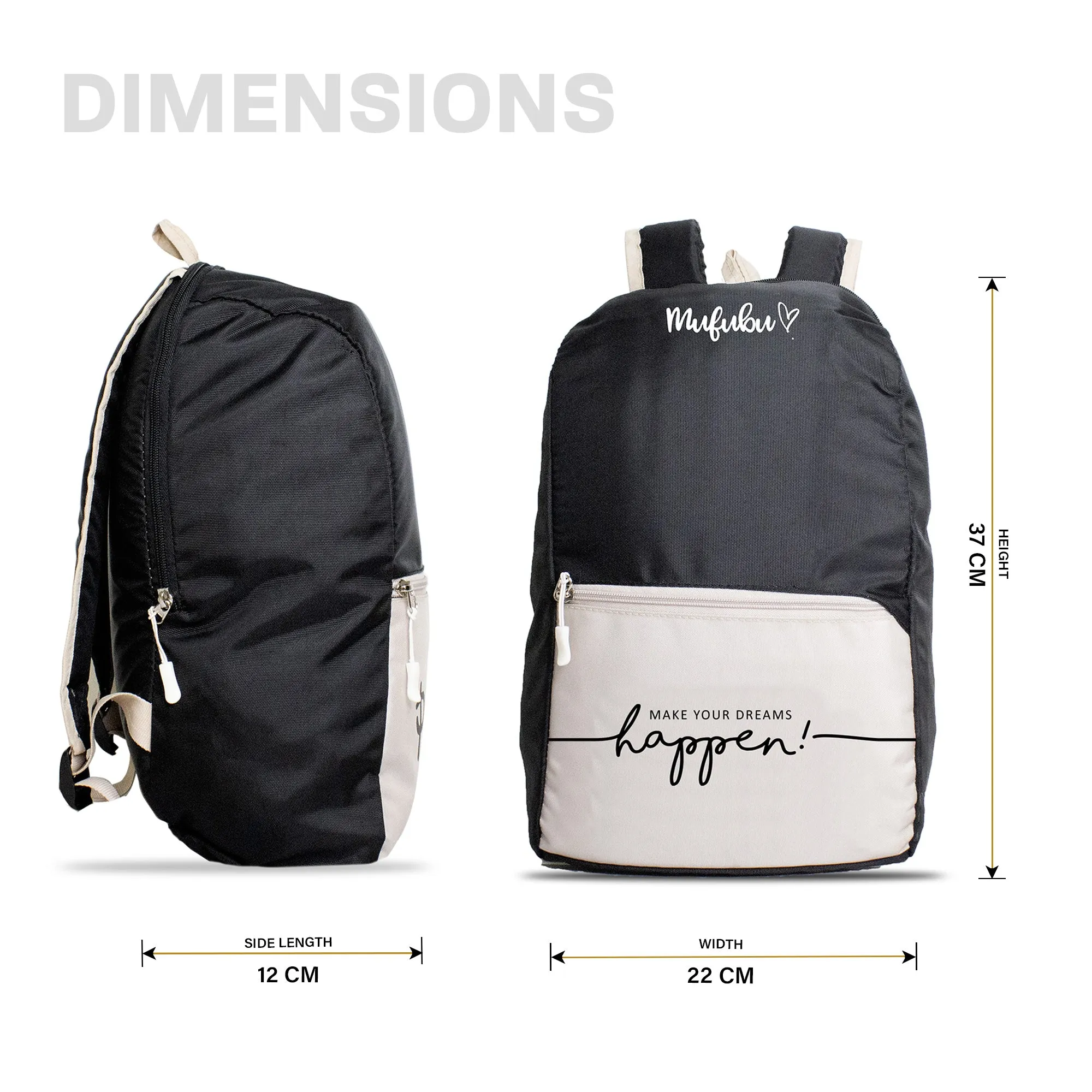 Nano Backpack 15 Ltr Make Your Dream Happen Black   Beige