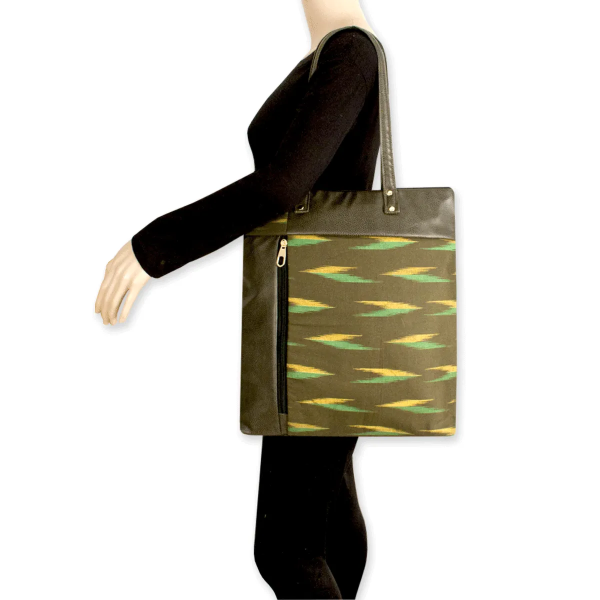 Off-beat Olive Ikat Office Bag
