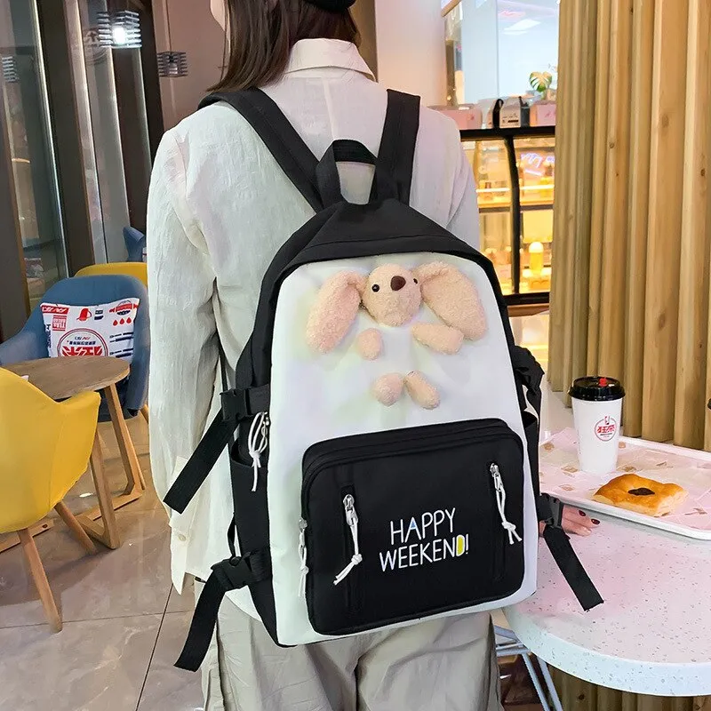 Pink Cartoon Rabbit Backpack for Women Animal Anime Student School Bag Letter Large Cute Kawaii Travel Bags Ladies Girls Casual
