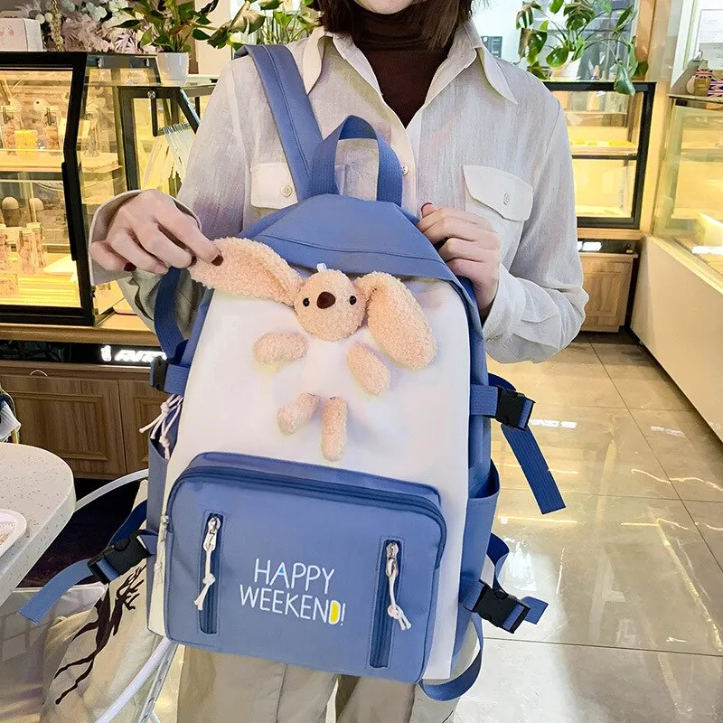 Pink Cartoon Rabbit Backpack for Women Animal Anime Student School Bag Letter Large Cute Kawaii Travel Bags Ladies Girls Casual