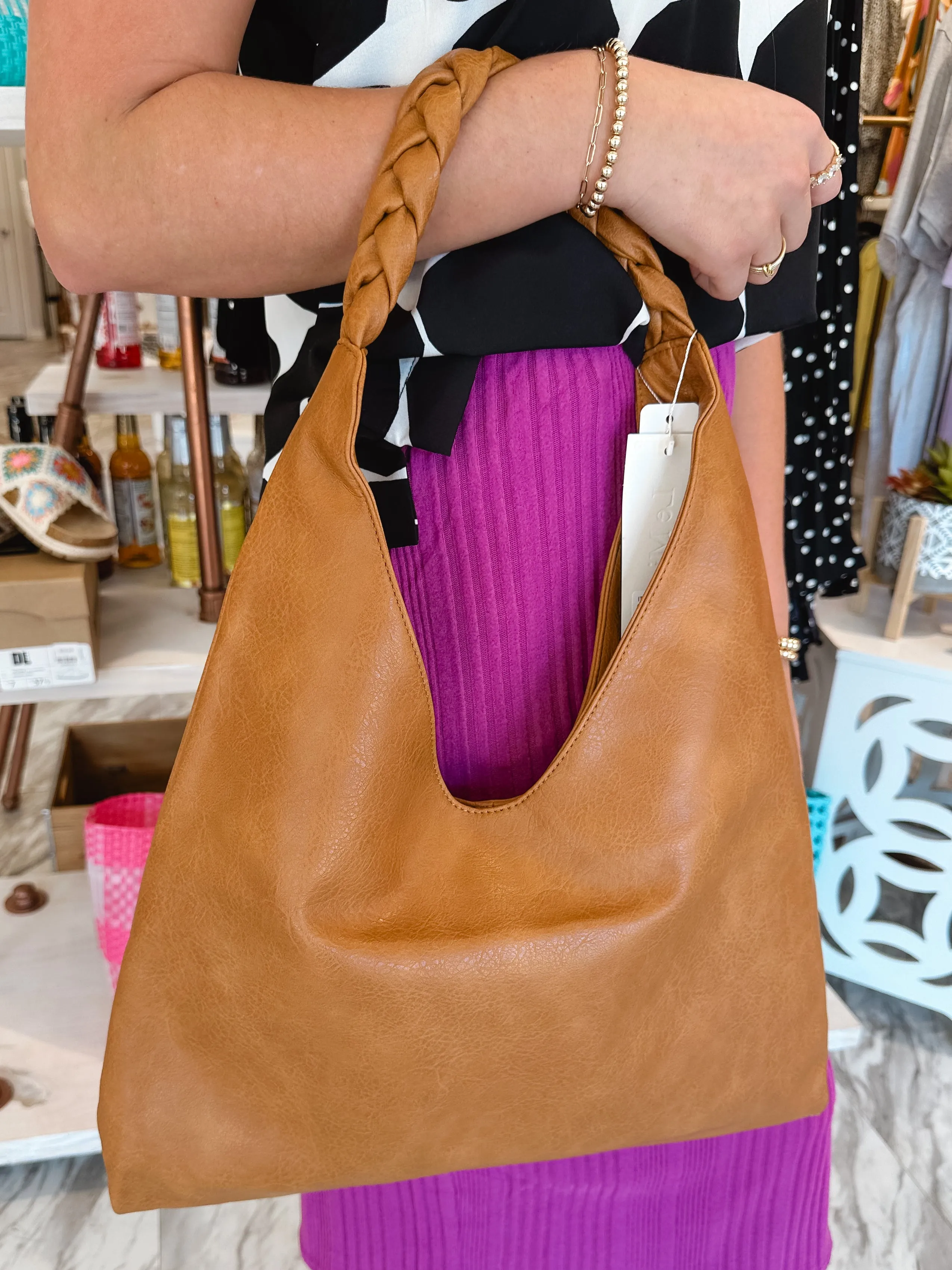 Shelly Braided Handle Hobo Tote Bag