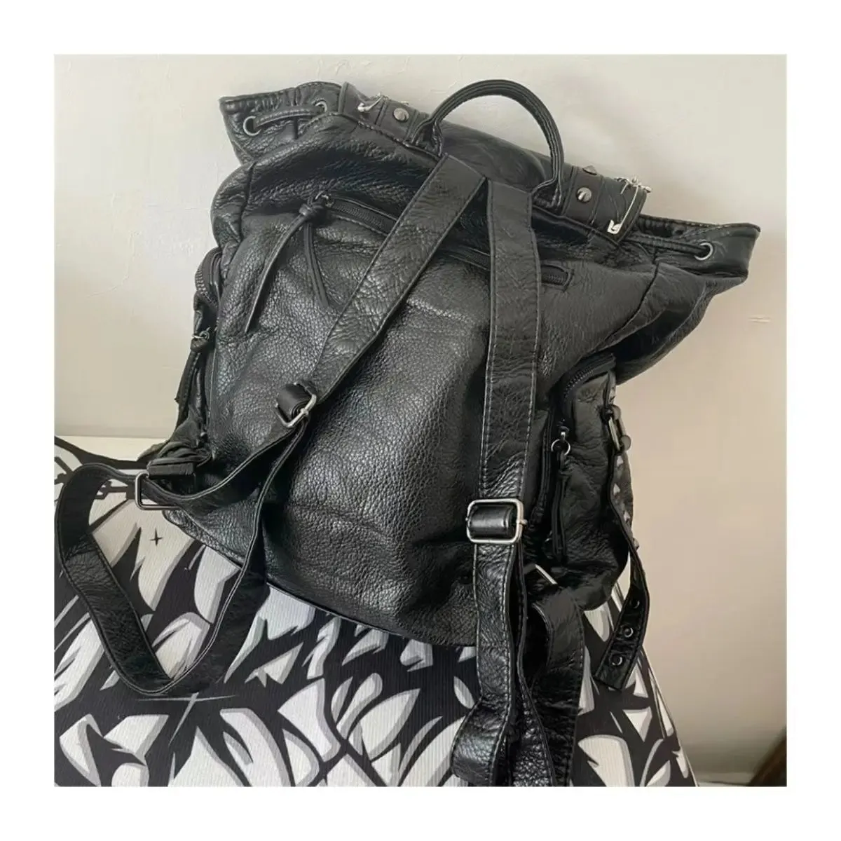 Sohiwoo Grunge Rivet Y2k Backpack Women Gothic Subculture Punk Cross Black Mochila Ladies Vintage Harajuku Backpacks Aesthetic