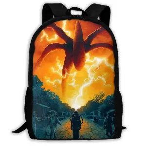 Stranger Things Pattern Backpack, Lightweight Multi-Function College School laptop Bookbag Black Gold