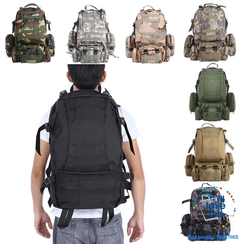 Tactical Camouflage Backpack HUGE 50L Outdoor Sport, Climbing, Hiking, Camping, Travel Sports Bag