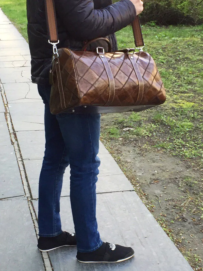 Travel Bag for Luggage Genuine Leather Duffle Suitcase Carry on Big Weekend