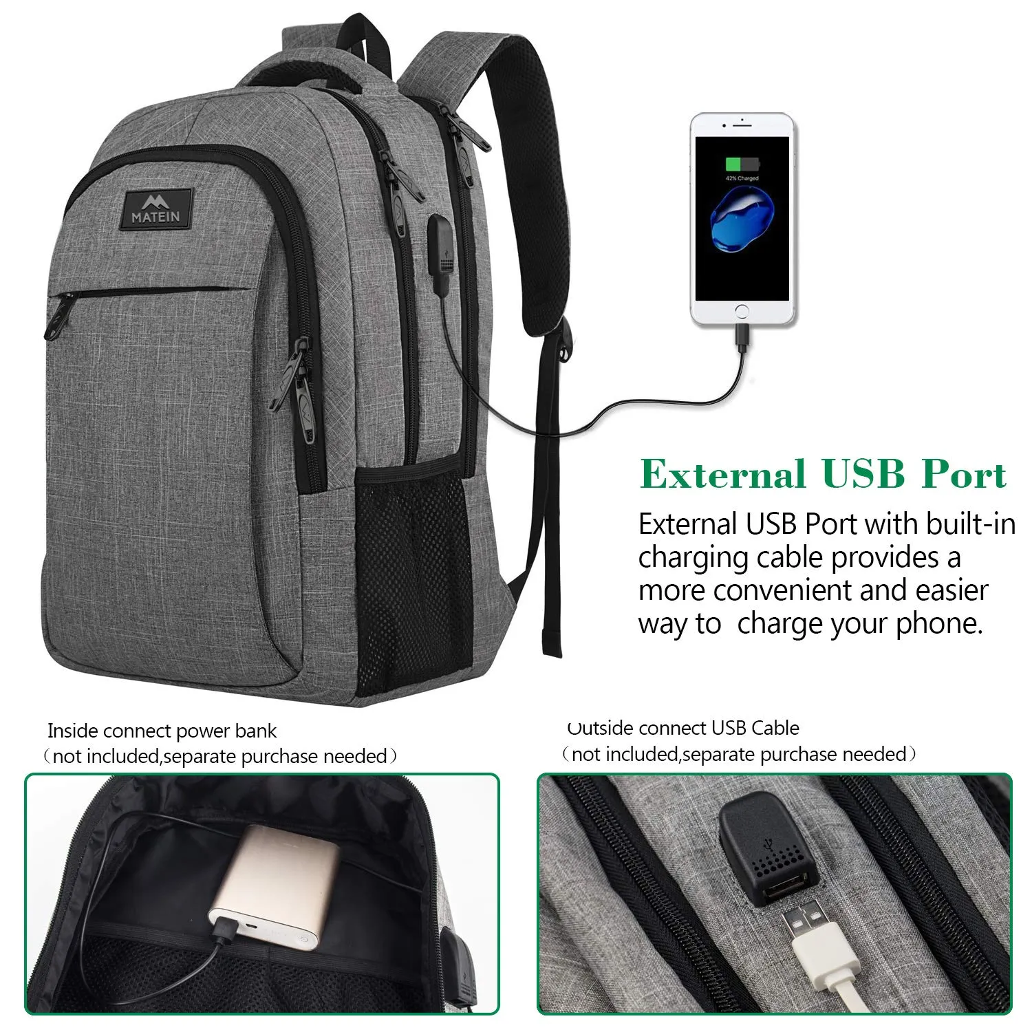 Travel Laptop Backpack,Business Anti Theft Slim Durable Laptops Backpack with USB Charging Port,Water Resistant College School Computer Bag for Women & Men Fits 15.6 Inch Laptop and Notebook, Grey