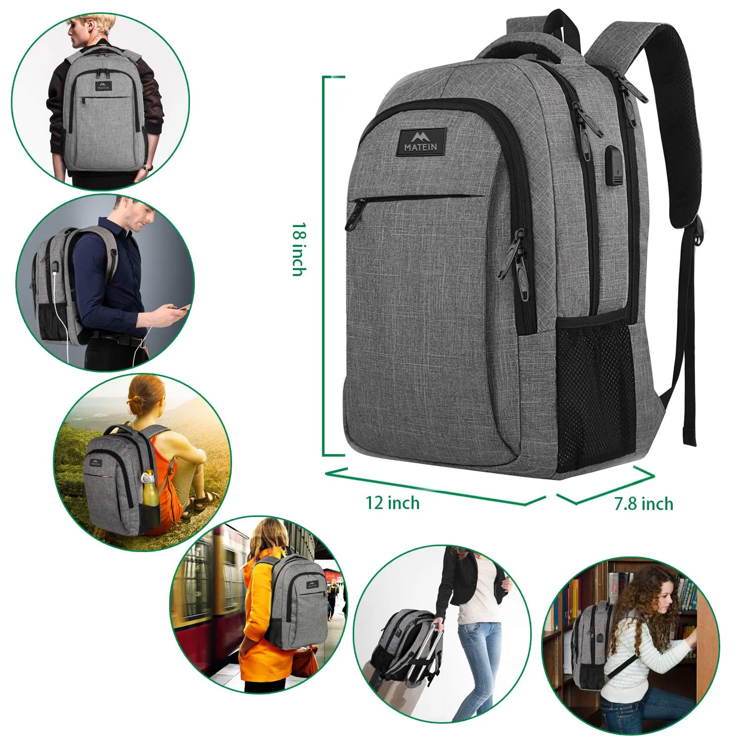 Travel Laptop Backpack,Business Anti Theft Slim Durable Laptops Backpack with USB Charging Port,Water Resistant College School Computer Bag for Women & Men Fits 15.6 Inch Laptop and Notebook, Grey