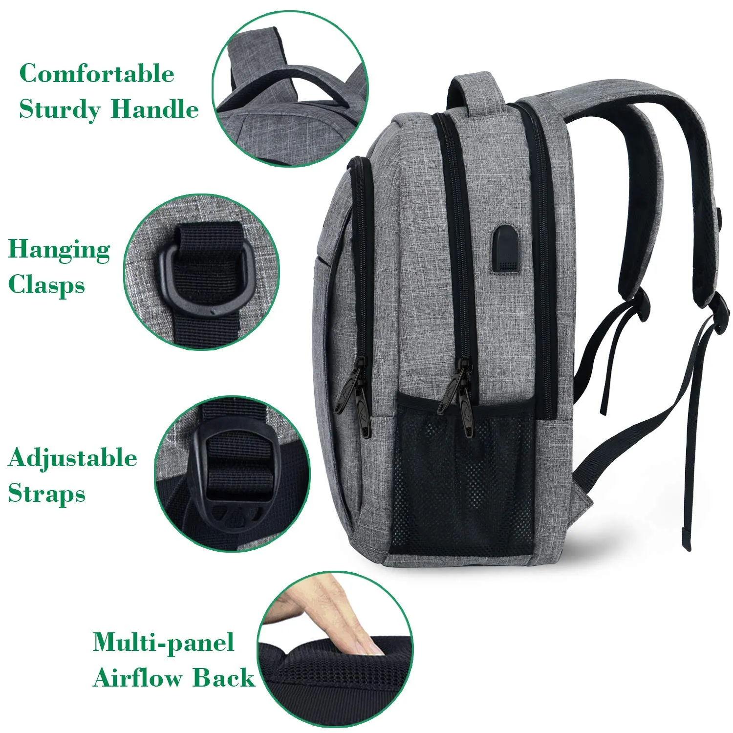 Travel Laptop Backpack,Business Anti Theft Slim Durable Laptops Backpack with USB Charging Port,Water Resistant College School Computer Bag for Women & Men Fits 15.6 Inch Laptop and Notebook, Grey