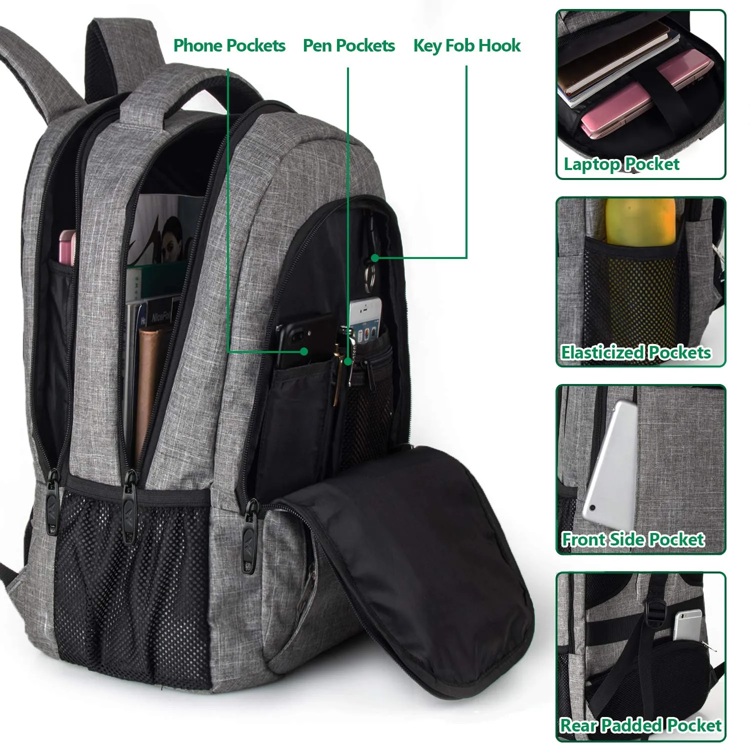 Travel Laptop Backpack,Business Anti Theft Slim Durable Laptops Backpack with USB Charging Port,Water Resistant College School Computer Bag for Women & Men Fits 15.6 Inch Laptop and Notebook, Grey