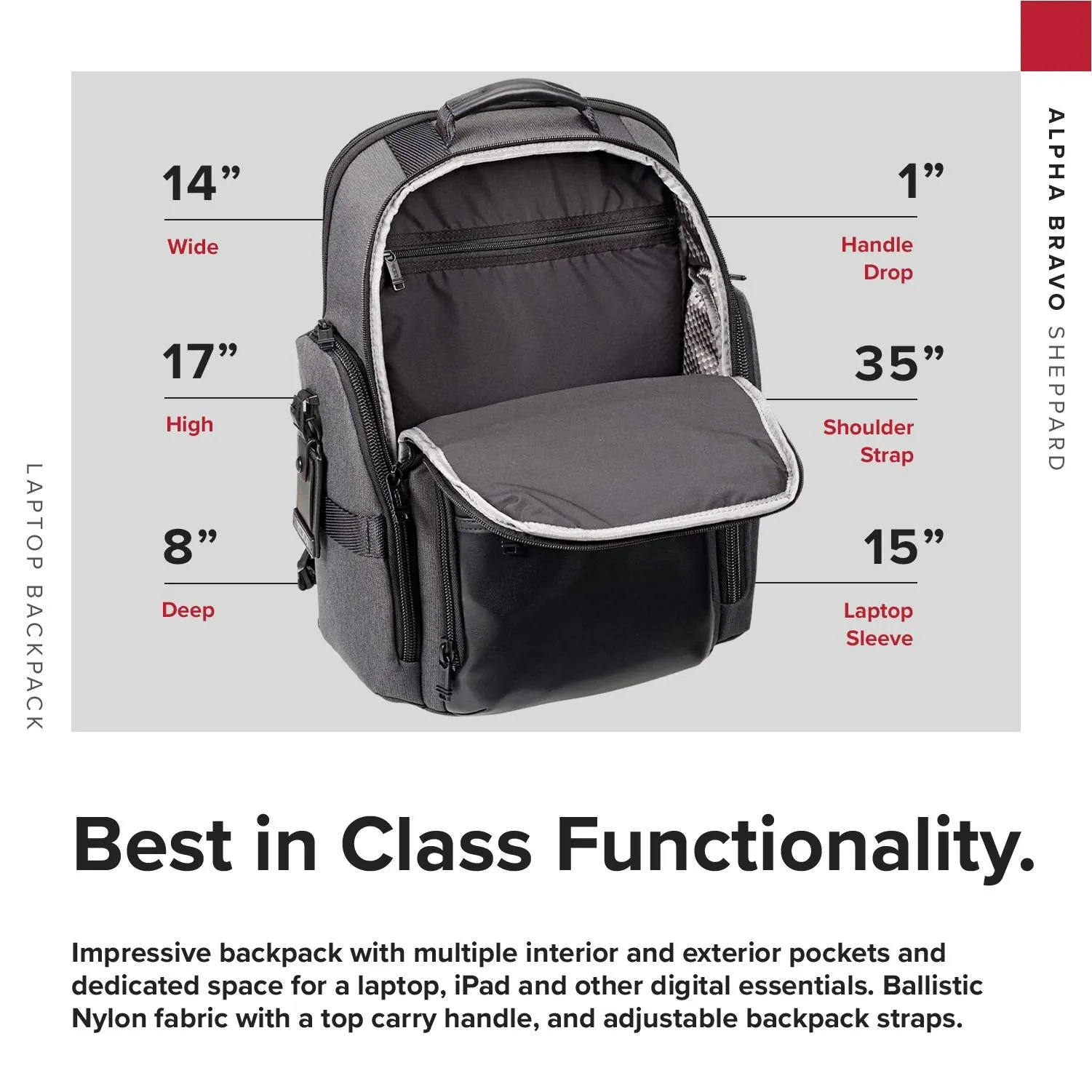 TUMI - Alpha Bravo Sheppard Deluxe Brief Pack Laptop Backpack - 15 Inch Computer Bag for Men and Women - Anthracite